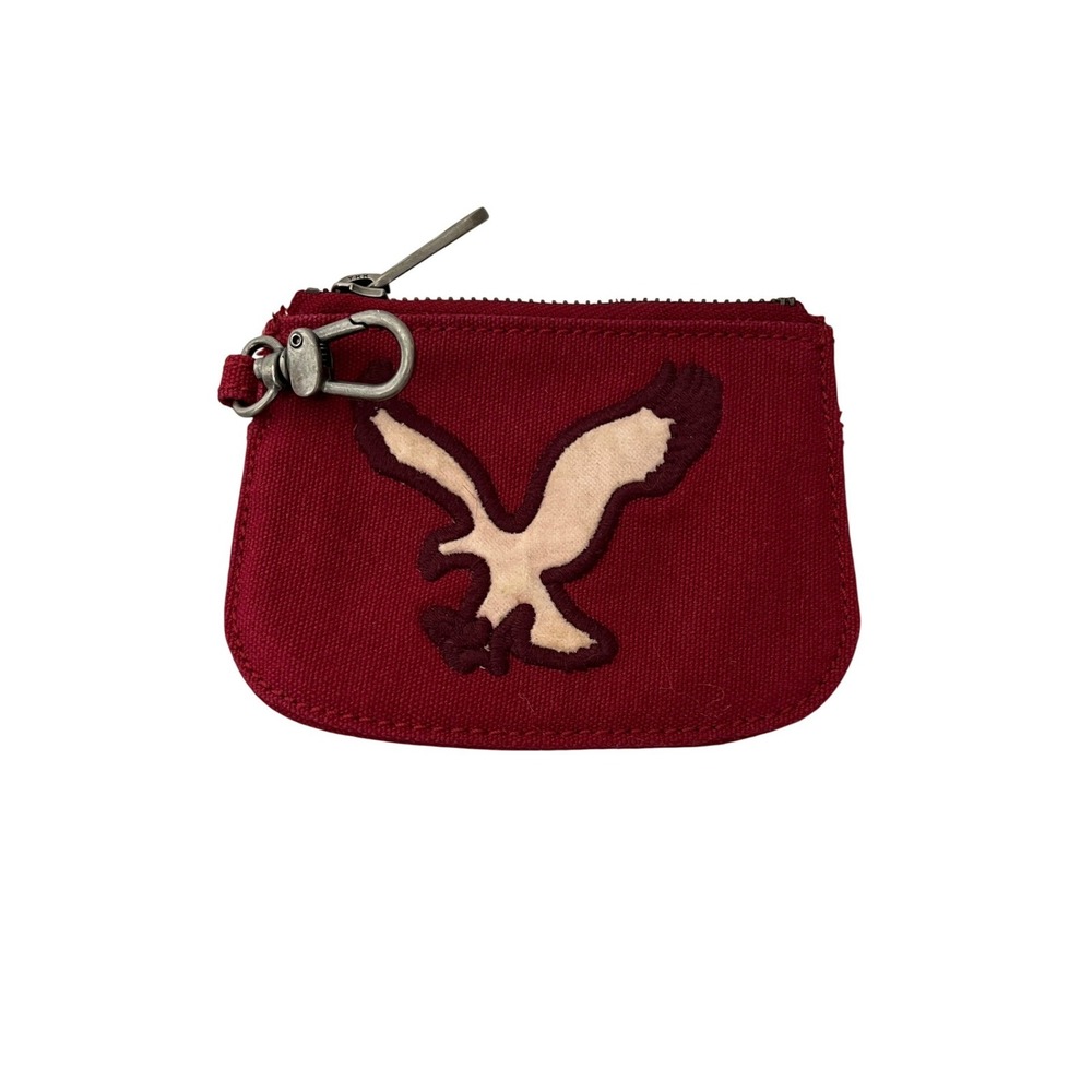 American‎ Eagle Coin Pouch Unisex OS Burgundy Red Canvas Eagle Logo Zip Keychain